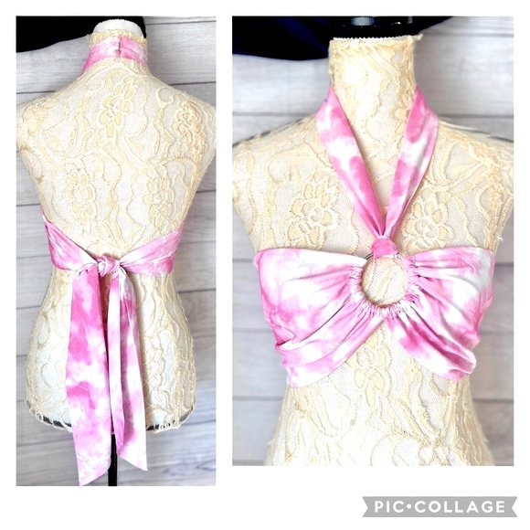 TOPSHOP PINK TIE DYE HALTER BANDEAU WRAP TOP - Picture 1 of 2